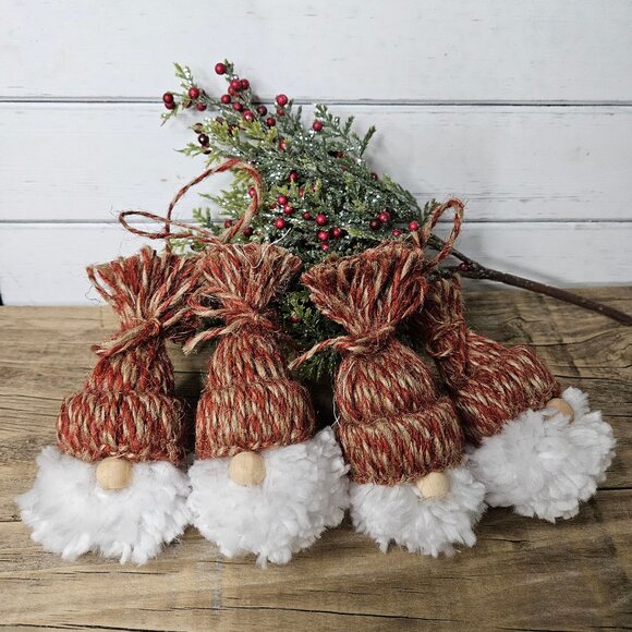 Hand Crafted Other - Hand Crafted - Bundle of 4 Red and Natural Jute Nome Christmas  Tree Ornaments